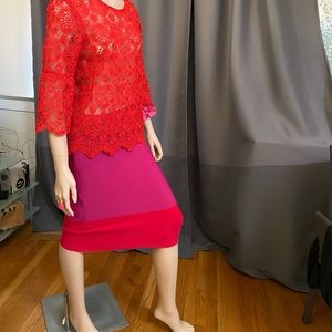 BCBG red and hot pink skirt sz 2, S